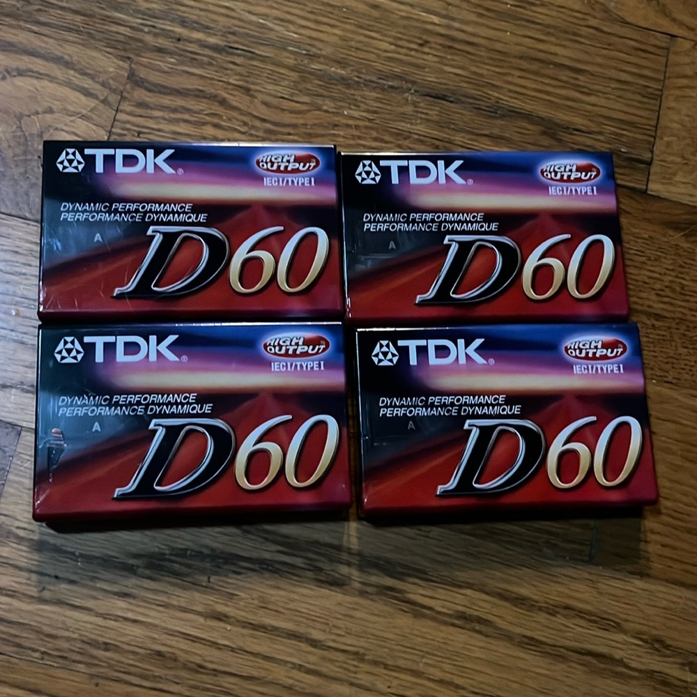 4 TDK D60 blank audio cassette‎ tapes, sealed and NIP